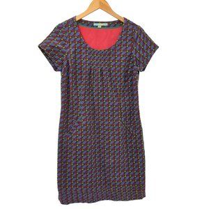 Boden Fine Wale Corduroy Above Knee Dress Geometric Short Sleeve Womens 8